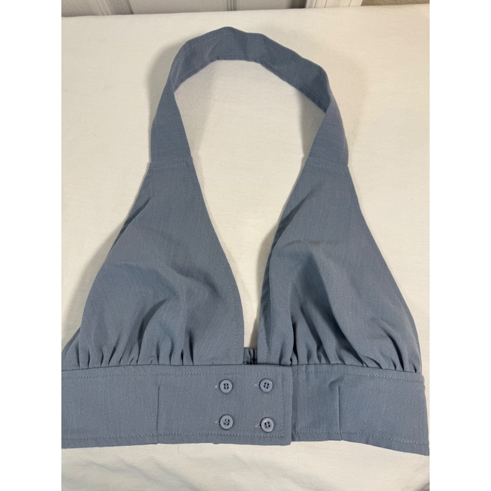 SHEIN Women's Blue Halter Crop Top Size M Sleeveless Stretch Polyester Rayon Ble